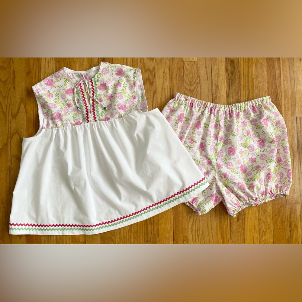 Vintage 60s-Inspired Babydoll Pajamas *L/XL* Pink Floral Cotton Sleeveless PJs